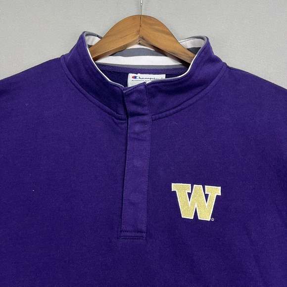 Champion Washington Huskies Pullover Sweatshirt Mens L Mock‎ Neck 1/4 Snap NCAA - Picture 2 of 7